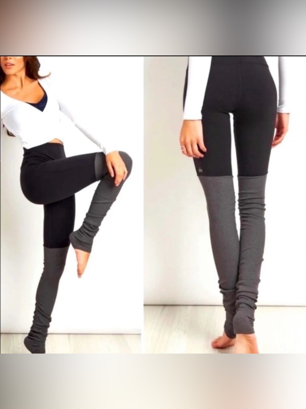 ALO Yoga Two-Tone High-Waist Leggings in Black & Dark Gray
